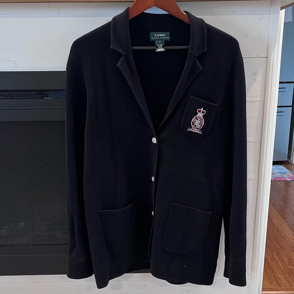 Vintage Lauren Ralph Lauren Jacket Cardigan Black Crest W/Crown Women’s size L